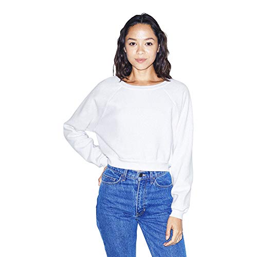 American Apparel Women's Flex Fleece Raglan Cropped Long Sleeve Sweatshirt, White, Small
