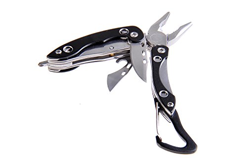 Huntington Traveler, Herramienta Multiusos con mosquetón: alicates con 4 Herramientas, y un mosquetón Muy útil para engancharlo al cinturón, la Maleta, etc, Color Negro, MT821G-01 (DE)