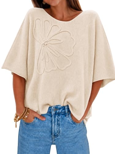Image of Cicy Bell Womens Half Sleeve Sweaters Oversized Boat Neck Knitted Pullover Sweater Trendy Casual Loose Fit Fall Tops