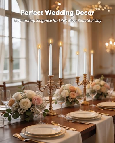 Image of Homemory 11 inches Waxy Flameless Taper Candles with Remote Timer Dimmer, 12 Pcs Battery Operated Taper Candles with Flickering Flame, White LED Candlesticks for Wedding, Christmas Indoor Decoration