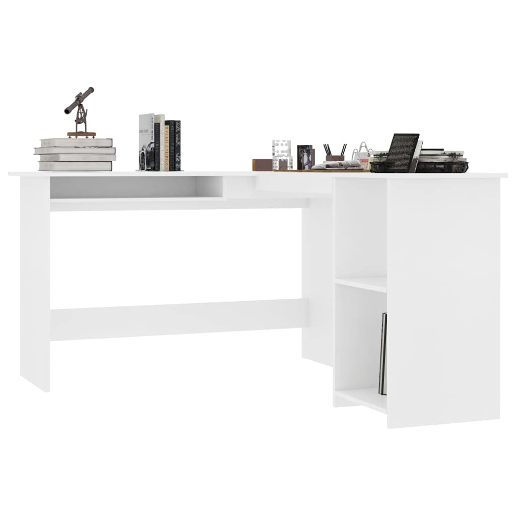 Scrivania angolare a forma di L con spazio per tastiera scorrevole, scrivania per computer con 2 ripiani, per casa e ufficio, 120 x 140 x 75 cm, truciolato