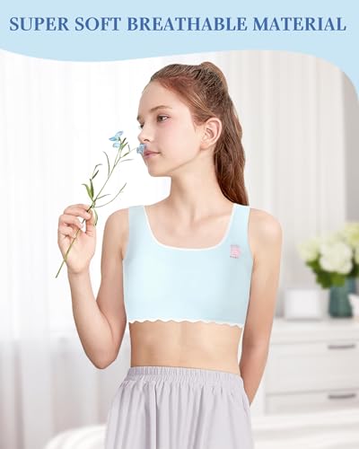 Girls Training Bras Teen Cami Bra Kids Thin Layer of Sponge 8-10 10-12 12-14 Seamless Sests-4 Packs2