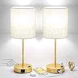 Gold Touch Lamps for Nightstand Set of 2 - Bedside Table Lamp for Bedroom with Dual USB Ports & AC Outlet, 3-Way Dimmable Lamps for Living Room Boys Room, Night Light with 5000K Daylight Bulbs