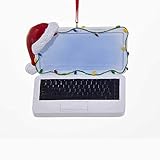 Laptop Christmas Ornament - 3D Desktop Computer Santa Hat and Christmas Lights Holiday Tree Decoration - Computer Ornament