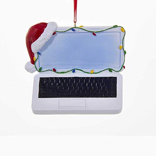 Laptop Christmas Ornament - 3D Desktop Computer Santa Hat and Christmas Lights Holiday...