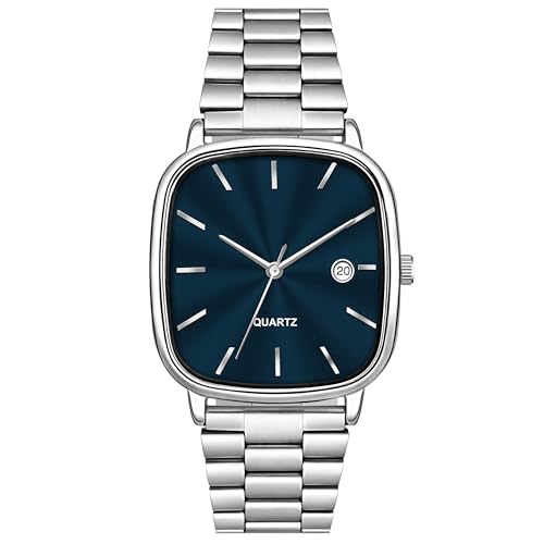Image of Acnos Luxury Square Dial Quartz Watch for Men & Women - Stainless Steel Bracelet, Minimalist Analog Wristwatch with Date Window Pack of 1