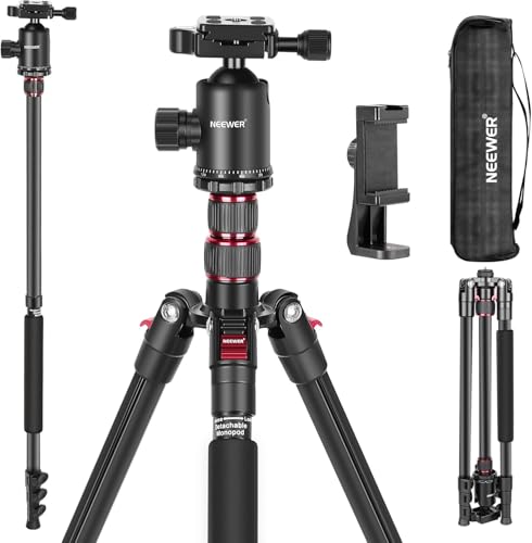 NEEWER 77' Kamerastativ Einbeinstativ für DSLR, Smartphone mit 360° Panorama Kugelkopf, 2 Achsen Mittelsäule, Arca Typ Schnellwechselplatte, Tasche, kompaktes, Aluminium, max. Belastbarkeit 34lb, TP77