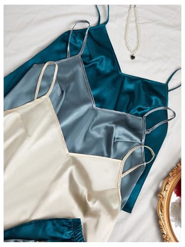 GORGLITTER Women's 6 Piece Lounge Set Satin Cami Top Shorts Pajama Sets3