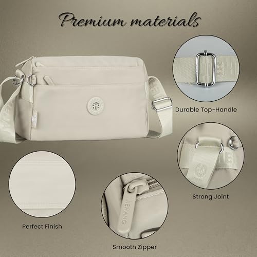 Image of Women's Crossbody Sling Bag, Water-Resistant Nylon Shoulder Handbag with Multiple Zipper Compartments, Lightweight Travel Purse, Shopping, Adjustable Strap Messenger Bag
