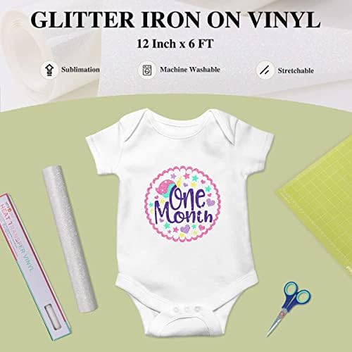 HTVRONT HTV Vinyl -12" x 6 FT Rainbow White Glitter Heat Transfer Vinyl,White Glitter Iron on Vinyl for T-Shirt and Clothes