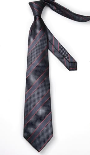 Image of Enlision Mens Ties Stripe Tie and Pocket Square Set Classic Formal Woven Neckties Handkerchief Cufflinks Wedding