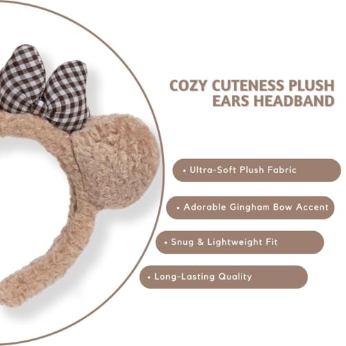 Image of Radhu & Kabby Teddy Bear Hair Band for Girls Kids | Cute Girls Hair Accessories | Teddy Ears Head band with Checkered Bow | Hairbands For Kids Girl | Kids hair Accessories, Fun Hair Bands (1 Pc)