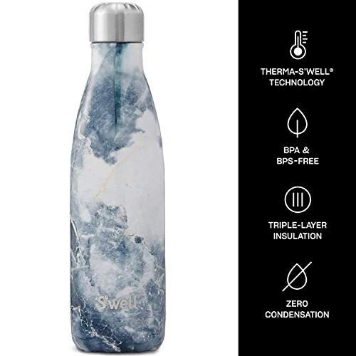 S'well Stainless Steel Water Bottle With Travel Handle - 25 Fl Oz - Blue Granite - Triple-Layered Vacuum-Insulated Containers Keeps Drinks Cold For 41 Hours And Hot For 18 - With No Condensation #TOP2
