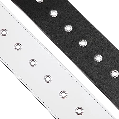Samtree Retro Wide Patent Leather Belt For Women, Square Buckle Grommet Cinch High Waist Belt For Dress, White #TOP2
