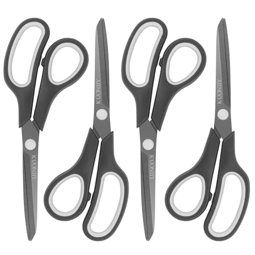 KUONIIY Lot de 4 ciseaux à revêtement titane ultra tranchant, poignées douces et confortables, ciseaux multifonctions, 21,3 cm, 21,3 cm