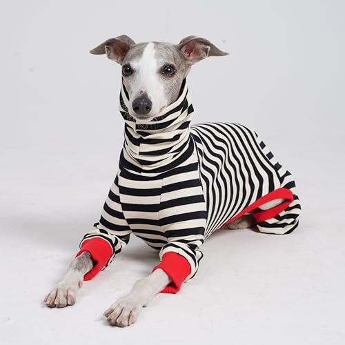 ESCCBOO Italienischer Windhund Onesie Kleidung, Rollkragen gestreiftes Shirt für Whippets Welpen, leichtes und dünnes Shirt für Frühling und Sommer (XX-Large)