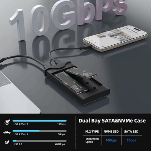 Carcasa SSD M.2 NVME Dual Protocol Dual Bay USB C miniatura 4