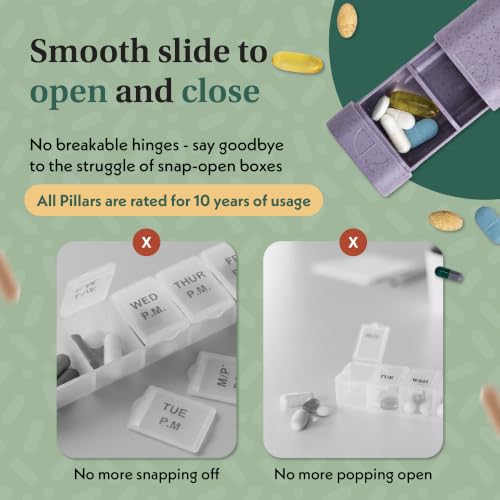 Image of Pillar Plus - Aesthetic 7 XL Day Pill Organizer | BPA-Free Wheat Straw Medicine Case | Pretty Travel & Home Tablet Vitamin Organizer | Cute Weekly Pill Box | Travel Medicine Organizer (Lavender)