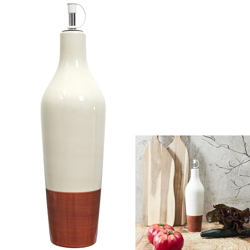 HOME DECO FACTORY, KA0540, Elegancka dwukolorowa ceramiczna butelka na olej do olejów i octu, pojemność 670 ml, nowoczesny i praktyczny design, idealna do kuchni i na stół, Pomarańczowy, Biały