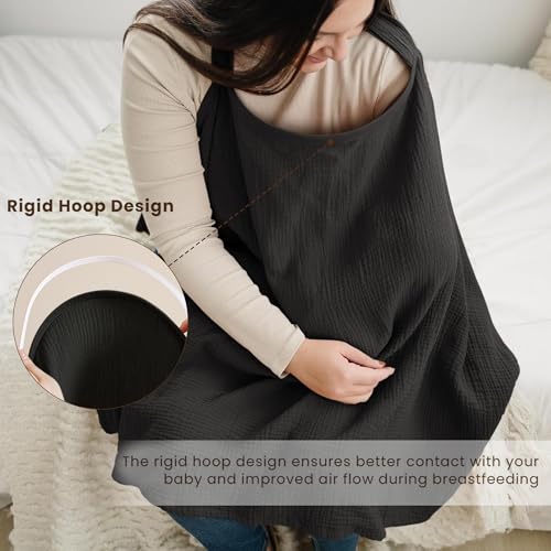 Image of Konssy Muslin Nursing Cover Up for Breastfeeding with Rigid Hoop