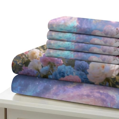 Housse de couette 3d impression galaxy fleur microfibre douce pour lit simple 135x200
