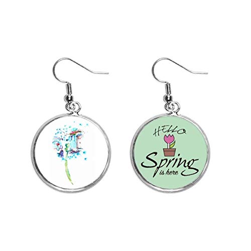 Pendientes de primavera tipo colgante decorativo con cuadro jarrón acuarela