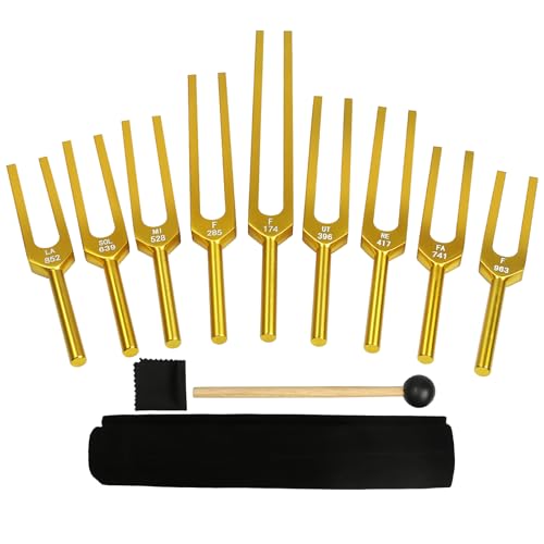 Solfeggio Tuning Forks Set for Healing, 9 Solfeggio Frequencies 174Hz to 963Hz Sound Healing Set for Sound Therapy,Tuning Fork Resonance Teaching, Hearing Tests, Meditation,Yoga, Energy Balancing etc.