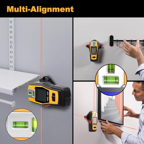 Image of PREXISO 2-in-1 Stud Finder with Laser Level, Rechargeable Cross Line Laser