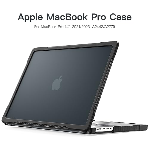 Batianda Ultimate Protection Case for New MacBook Pro 14 M4 M3 M2 Pro Max Chip 2024 2023 2021 Matte Carbon Fiber Edges Shockproof Anti-Scratch and Anti-Fingerprint with Keyboard Cover Protector,Black - Thumbnail 3