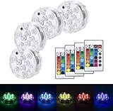 Submersible LED Pool Lights with Remote - 4 Pack Underwater Color Changing Pool Lights for Above Ground Pools, 16 RGB Colors Battery Operated Waterproof LED Lights for Pond, Hot Tub, Party Decoration
