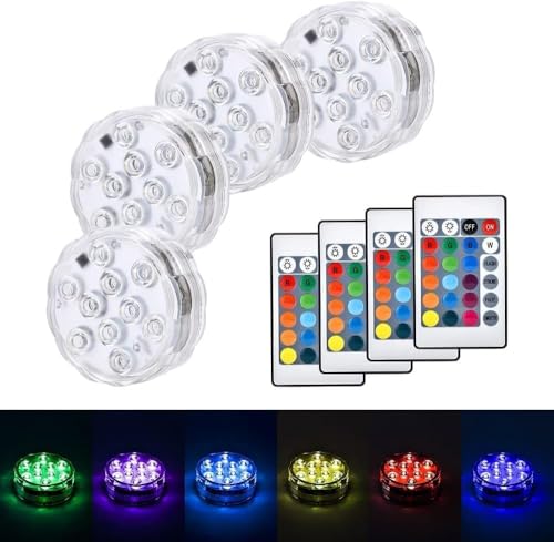 Submersible LED Pool Lights with Remote - 4 Pack Underwater Color Changing Pool Lights for Above Ground Pools, 16 RGB Colors Battery Operated Waterproof LED Lights for Pond, Hot Tub, Party Decoration