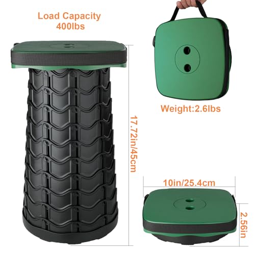 Image of Boreeman Collapsible Square Portable Stool - Lightweight Yet Sturdy With 400lbs Load Capacity, Upgraded Foldable for Camping, Fishing, Hiking, BBQ (Army Green)