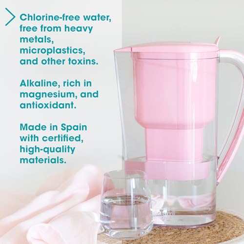 Image of Alkanatur Alkaline Hydrogen Water Filter Pitcher - Removes Fluoride, Chlorine, Microplastics, PFAs, Lead - Activated Coconut Carbon + Clinoptilolite Zeolite, Ionizer, pH 9.5, Adds Magnesium