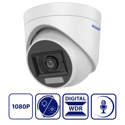 Image of PRAMA PT-HTD70FOE-LPFS 2MP Ranginview Audio Fixed Turret Dome Camera, Built-in Microphone,1920 x 1080 Resolution, up to 20 Meters of IR Distance and 20 Meters of White Light Distance.