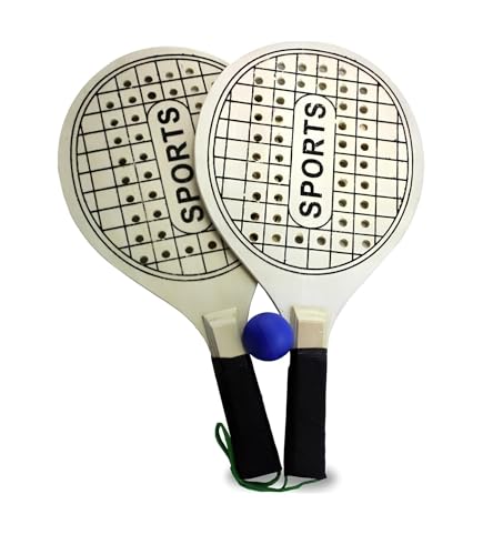 Generisch Raqueta de tenis de playa, 39 cm, perforada, de madera, para playa, tenis, piscina, fiesta, con pelota, playa, piscina, jardín