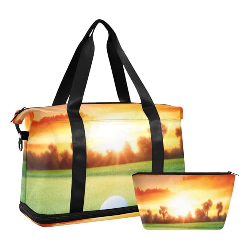 Golf Ball in Hole Gym Bag for Women Sport Travel Duffel Bag Shoulder Weekender Overnight Bags with Wet Pocket & Shoe Compartment