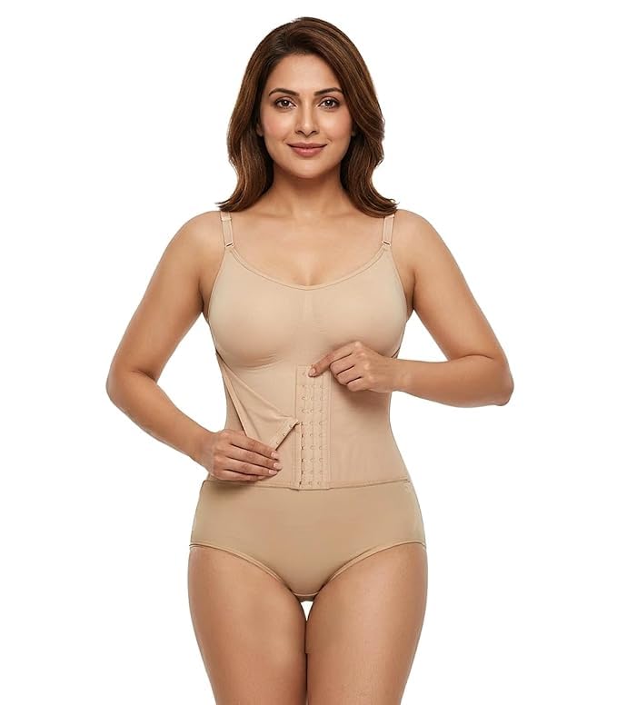 Women Full Body Shapewear Bodysuit Tummy Control Waist Trainer Seamless Body Shaper with Adjustable Straps & Front Hook Closure for Waist Slimming and Body Sculpting-image-42