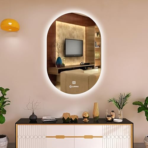 Image of LED Bathroom Mirror 12x18 Inch - Smart Wall Mounted Vanity Mirror with Touch Sensor, 3 Color Dimmable Lights & Anti Fog Glass