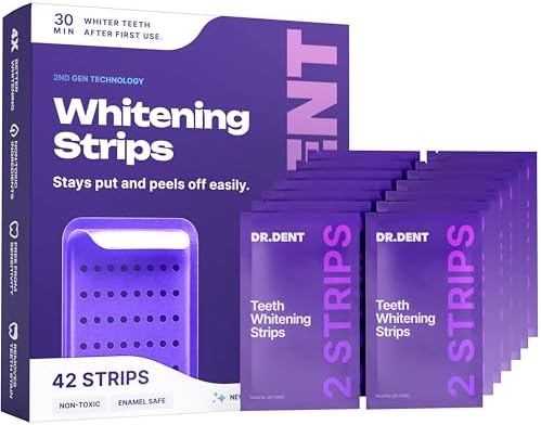 42-Count Purple Teeth Whitening Strips - 8x Brighter Smile, Enamel Safe