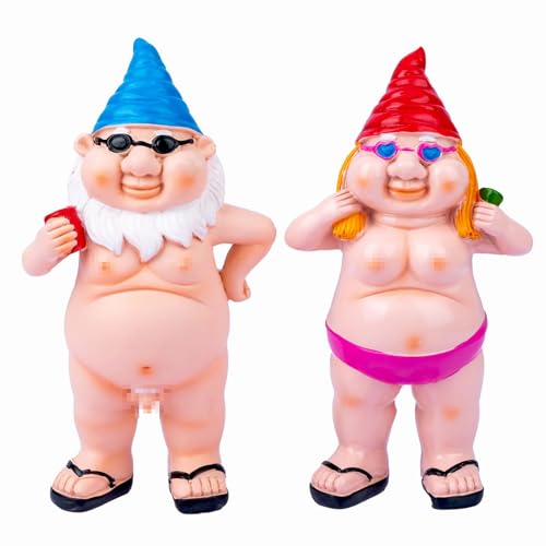2Pcs Garden Gnomes Statues 5.9 Inch Funny Naked Man and Woman Garden Gnome Statue for Home Indoor Outdoor Lawn Decorations Halloween Christmas Housewarming Garden Gift