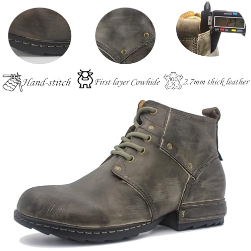 Image of Motorcycle Boots Men Fashion Leather Ankle Chukka Boots Casual Riding Lace up Shoes AF001-3
