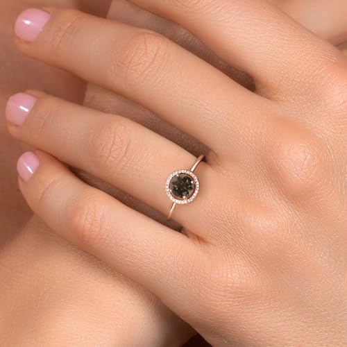 Gem Stone King 10K Rose Gold Gemstone Birthstone and White Diamond Halo Promise Wedding Engagement Ring | Round 6MM | Rose Gold Ring For Women4