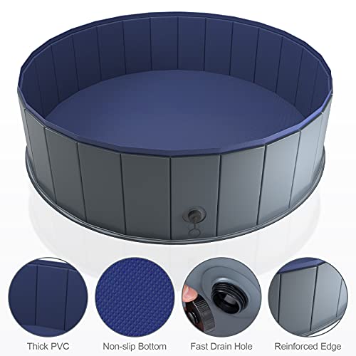 Niubya Foldable Dog Pool, Collapsible Hard Plastic Dog Swimming Pool, Portable Bath Tub for Kids Dogs and Cats, Pet Wading Pool for Indoor and Outdoor, 47 x 12 Inches