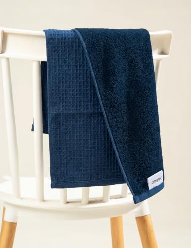 Image of DAMENSCH Unisex Premium Bamboo Blend, Ultra-Soft, Absorbent, Dual Waffle and Terry Texture Waffle Hand Towel - Ocean Blue - Pack of 2