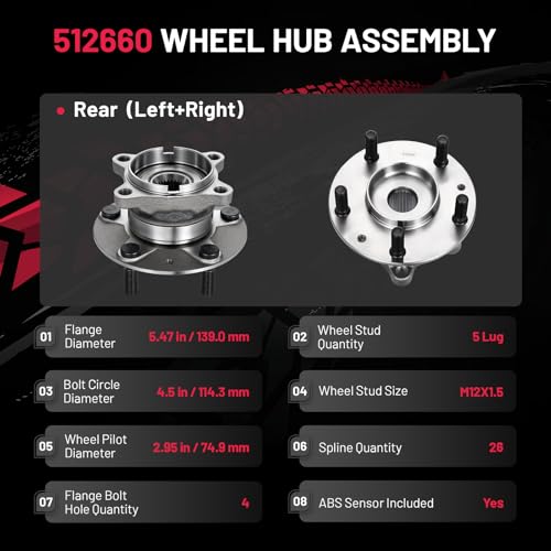 2PCS 512660, PT512660, D10H2615X BDFHYK Rear Wheel Bearing and Hub Compatible with Mazda CX-3 2016-2021 2 0L L4 by BDFHYK - Used condition - Image 4