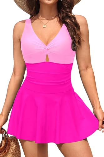 Image of Tempt Me One Piece Swimsuits with Skirt - Women Tummy Control Swimdress Twist Front 2025 Bathing Suits