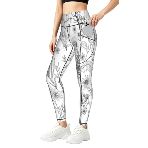 Pantalones de yoga con estampado botánico mallas elásticas de mujer con bolsillos prácticos