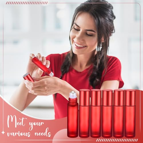 Image of Sumind 150 Pcs Frosted Glass Roller Bottles 10 ml, Frosted Red, 10 ml