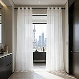 WUXXIANG Cortinas Modernas 181 x 250 cm Translucidas, Muy Finitas, Entra La Luz, Cortinas Visillo con Ojales para Salon Dormitorio Cocina Comedor Cocina Balcón, Blanco