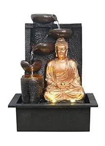Arju Table Top Buddha Indoor Outdoor Water Fall Fountain with LED Lights Home Decor Decoration Gift Gifting Items (A13)